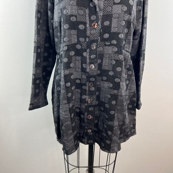 Cut-Loose Gray Black Blazer Jacket Cotton Polka Dot Plaid Notch Lapel Medium M - Picture 5 of 12